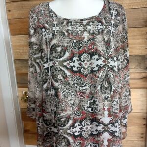 AB Studio Blouse Size XL 3/4 Bell Sleeves Smocked Lined Boho Lightweight